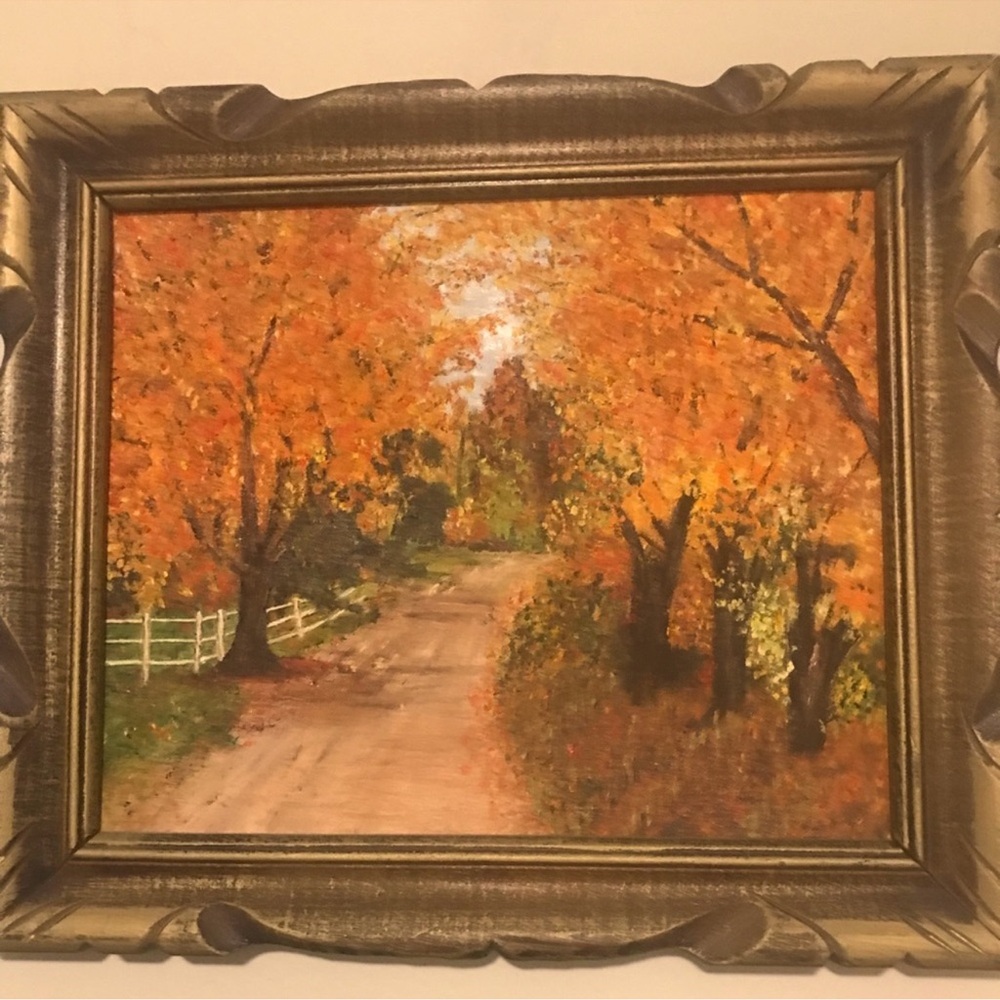 Vintage Original Oil Painting Autumn Lane 1972